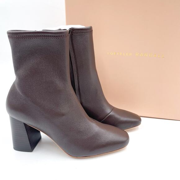 Loeffler Randall Elise Bootie Stretch Chocolate Brown Leather Block Heel Sz 5.5 - Picture 1 of 11